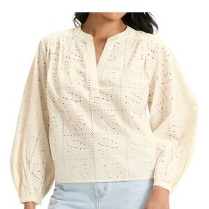 Universal Thread Cream Eyelet Long Sleeve Popover Blouse, Size Small, Shells